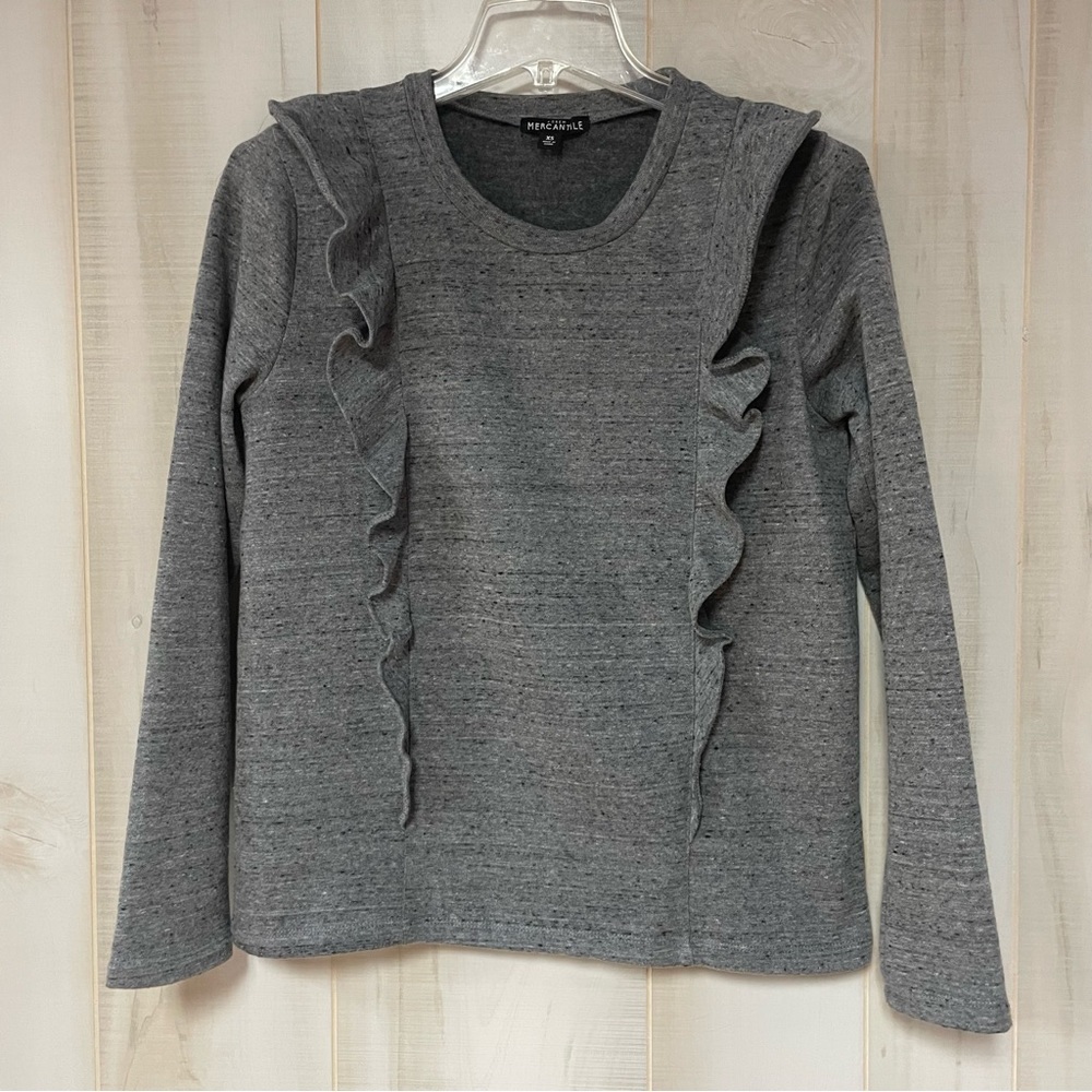 J Crew Mercantile Gray Marled Ruffle Front Sweatshirt Sz XS